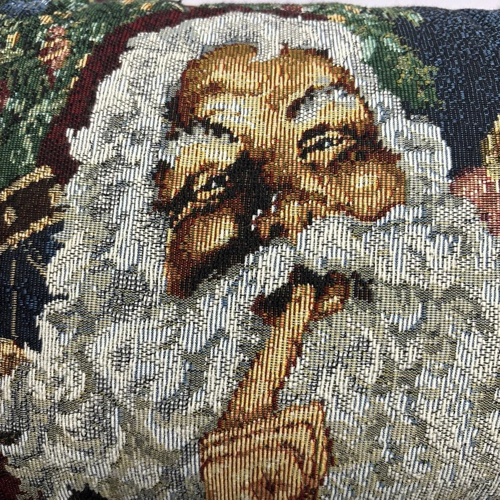 Jolly Santa Claus Needle-point Tapestry Thro Pillow Christmas‎ Holiday 16x11